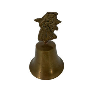 Vintage Brass Service Bell Angel Figurine Playing Instrument 4 Inch